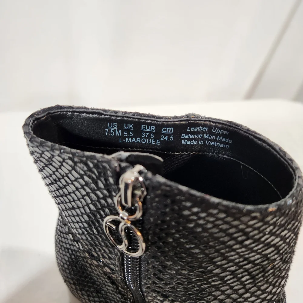 Franco Sarto Black Snakeskin Boots Size 7.5